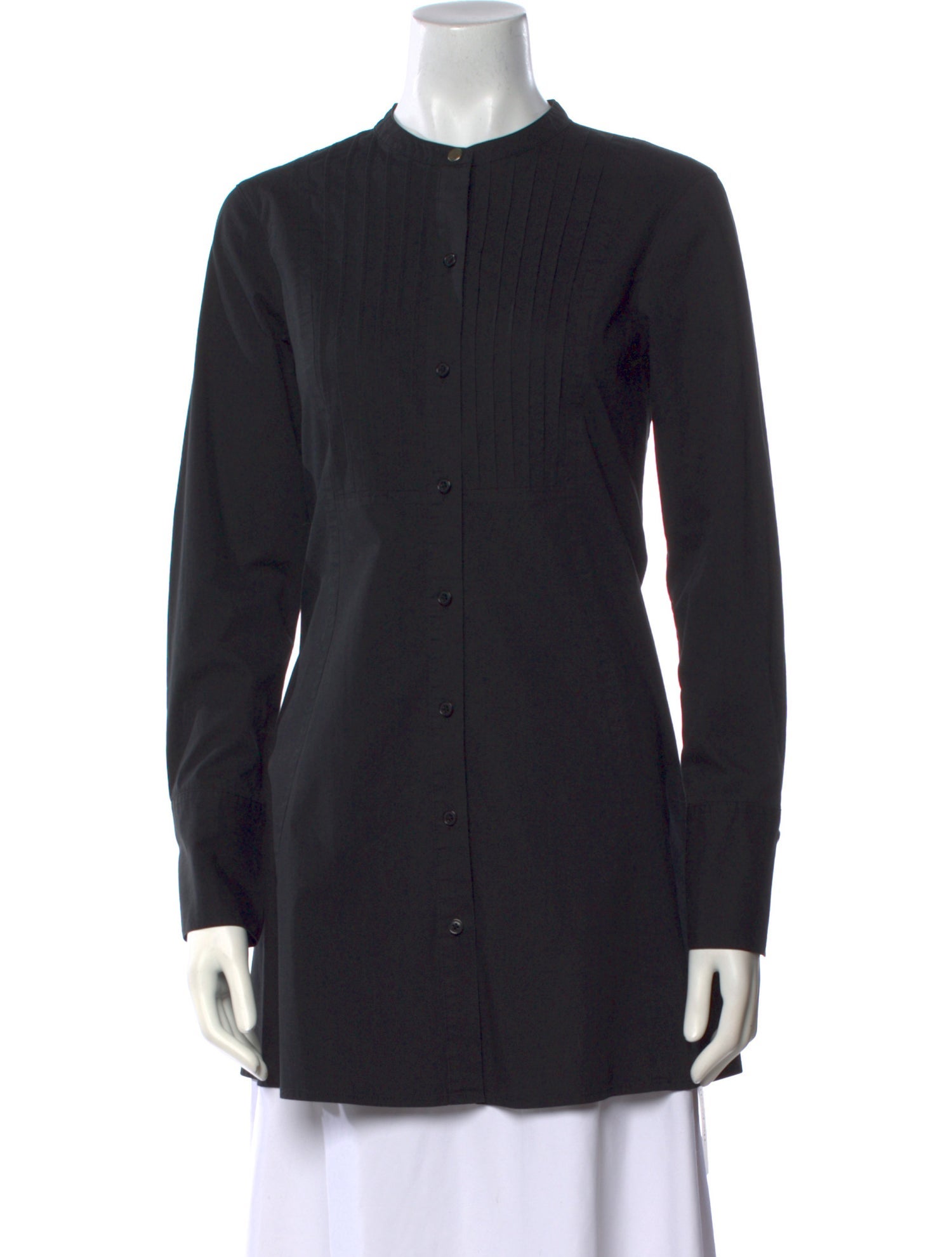 Donna Karan Crew Neck Long Sleeve Button-Up Top