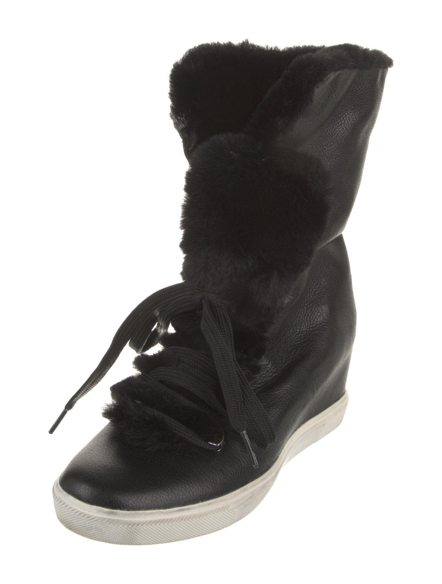 Donna Karan Leather Colorblock Pattern Lace-Up Boots