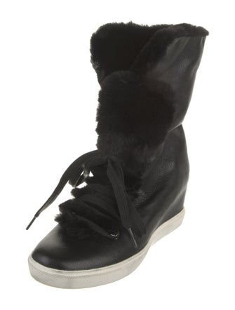 Donna Karan Leather Colorblock Pattern Lace-Up Boots