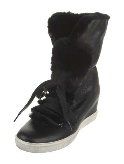 Donna Karan Leather Colorblock Pattern Lace-Up Boots