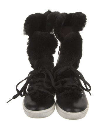 Donna Karan Leather Colorblock Pattern Lace-Up Boots