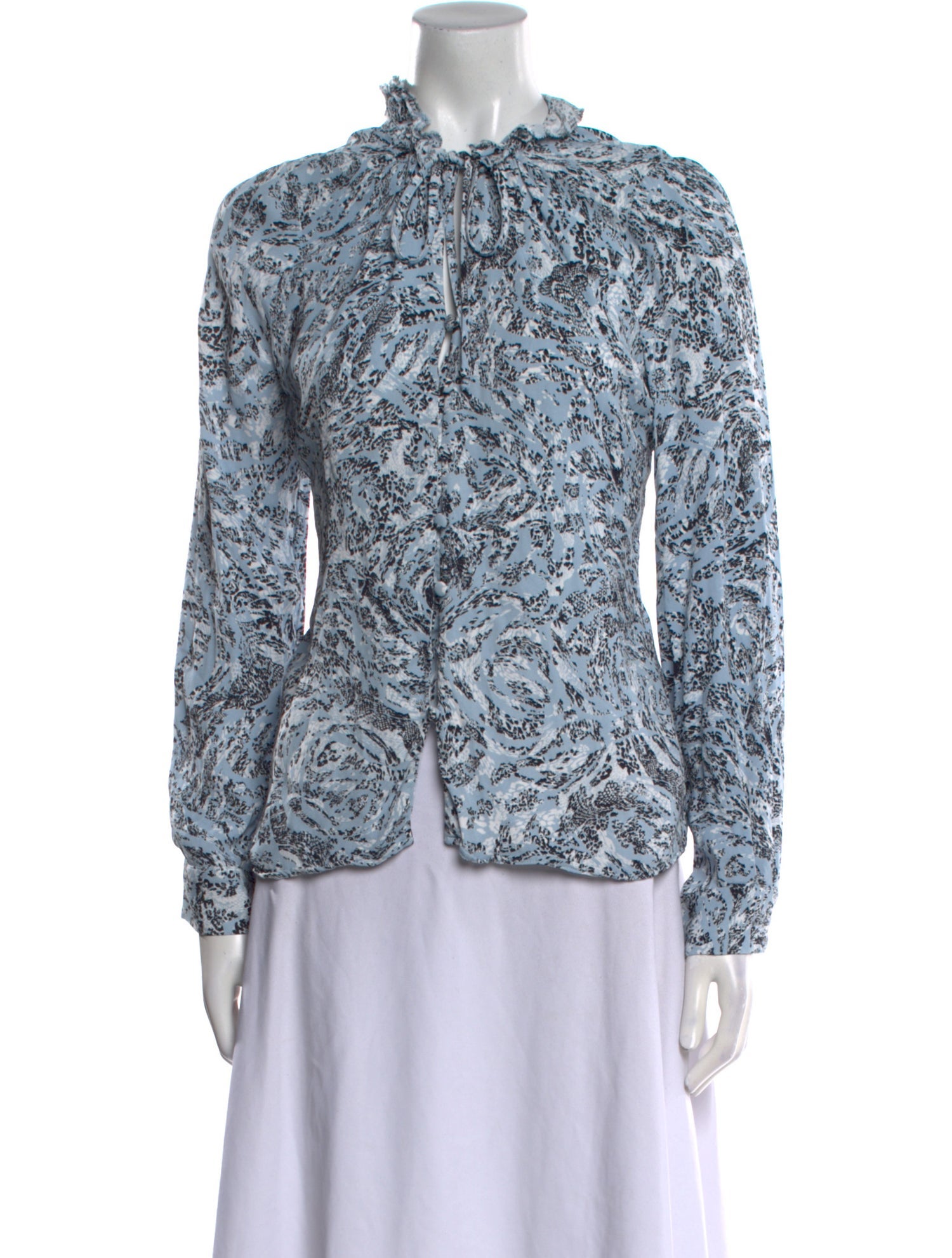 Donna Karan Printed Mock Neck Blouse