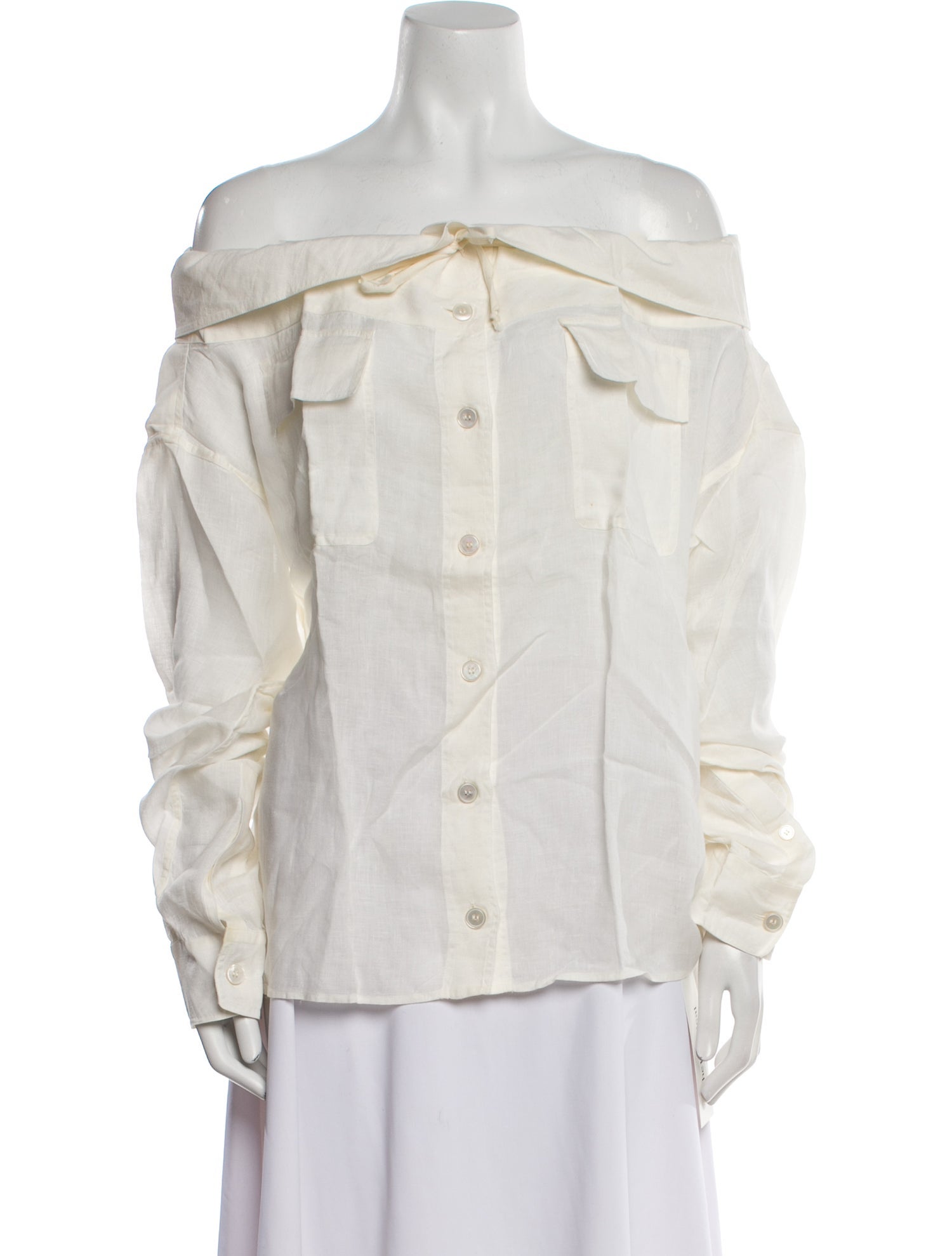 Donna Karan Linen Off-The-Shoulder Button-Up Top