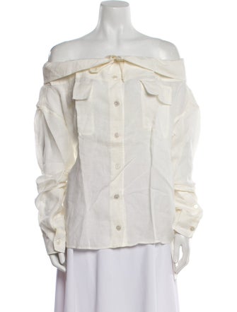 Donna Karan Linen Off-The-Shoulder Button-Up Top