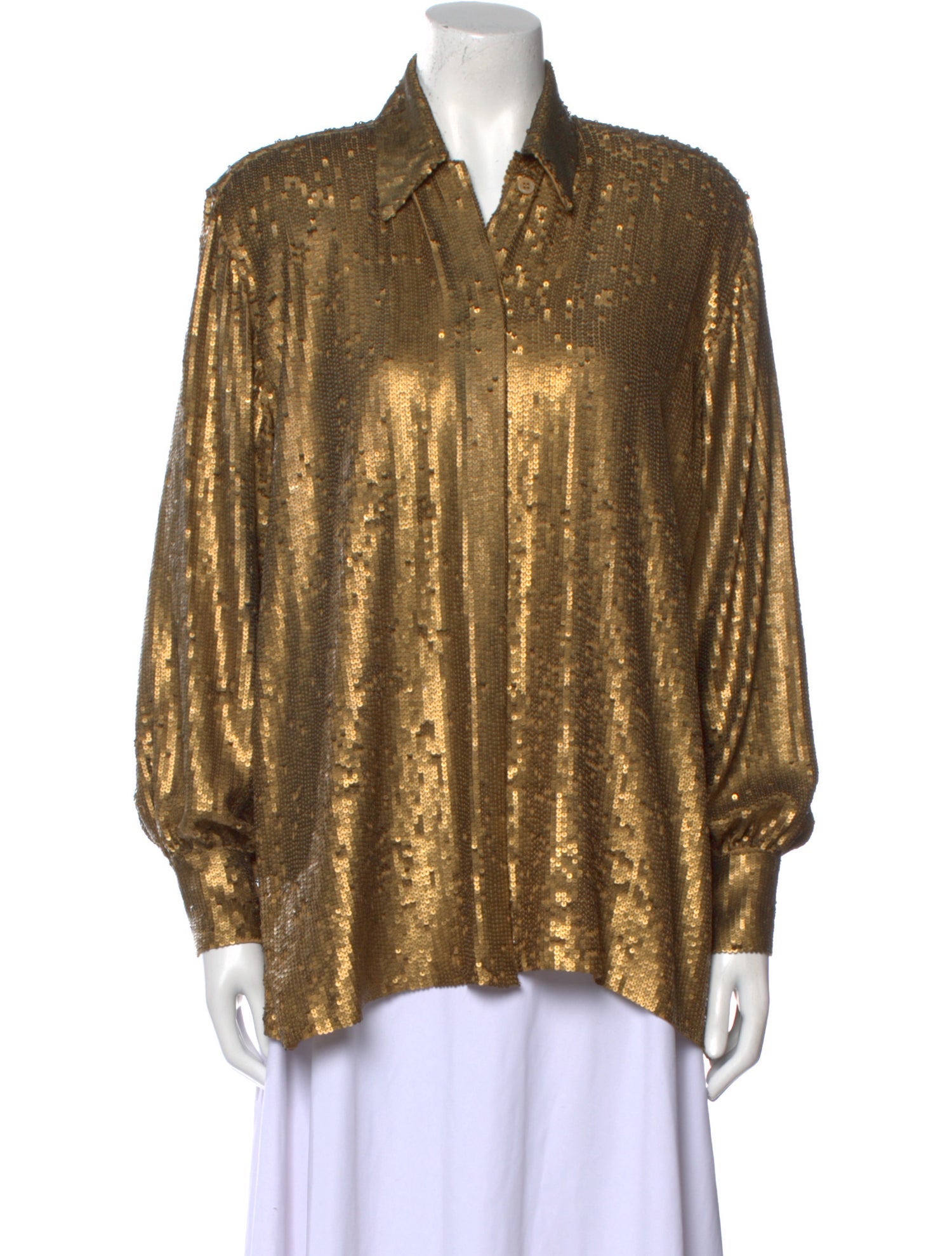 Donna Karan Silk Long Sleeve Button-Up Top