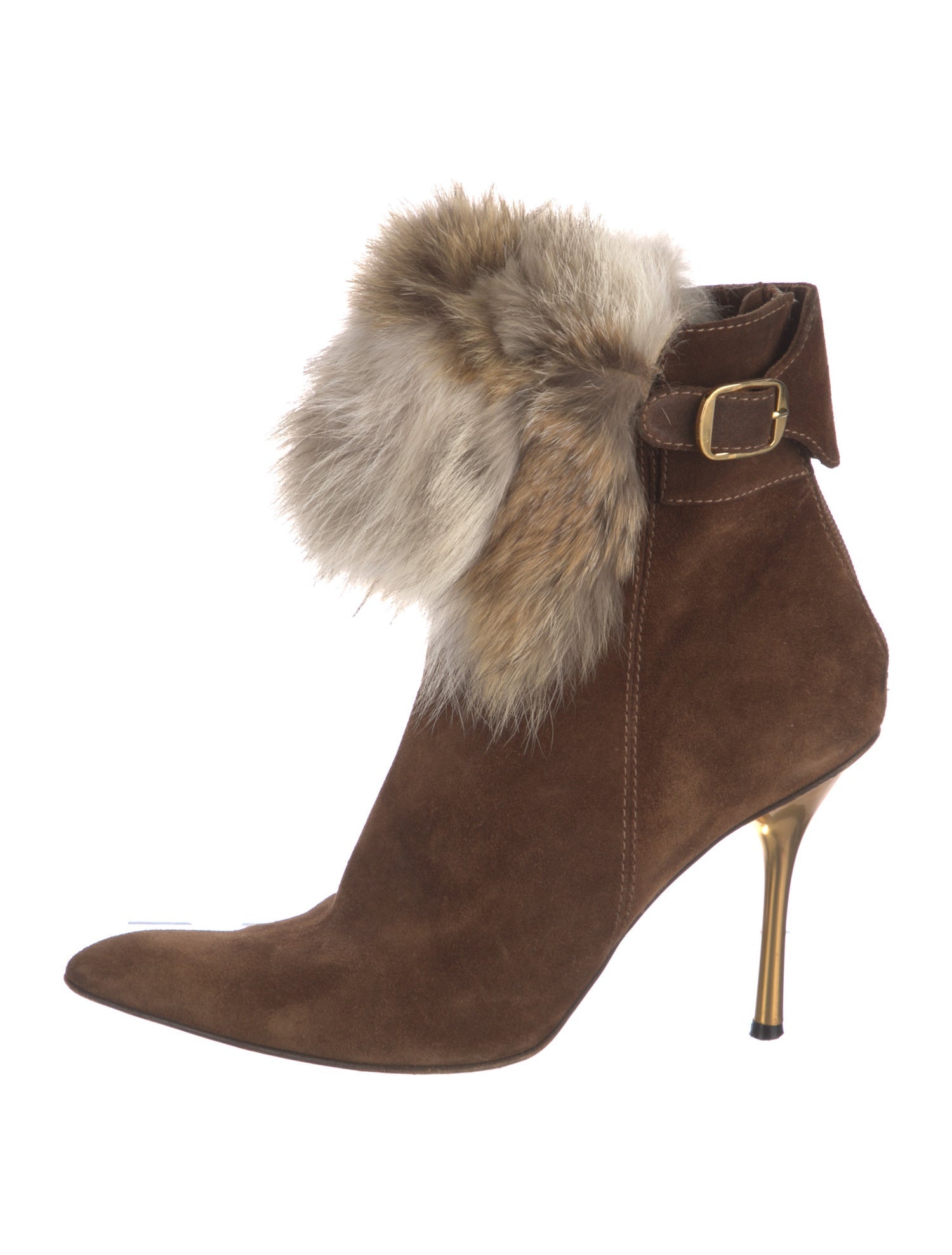 Donna Karan Suede Fur Trim Boots