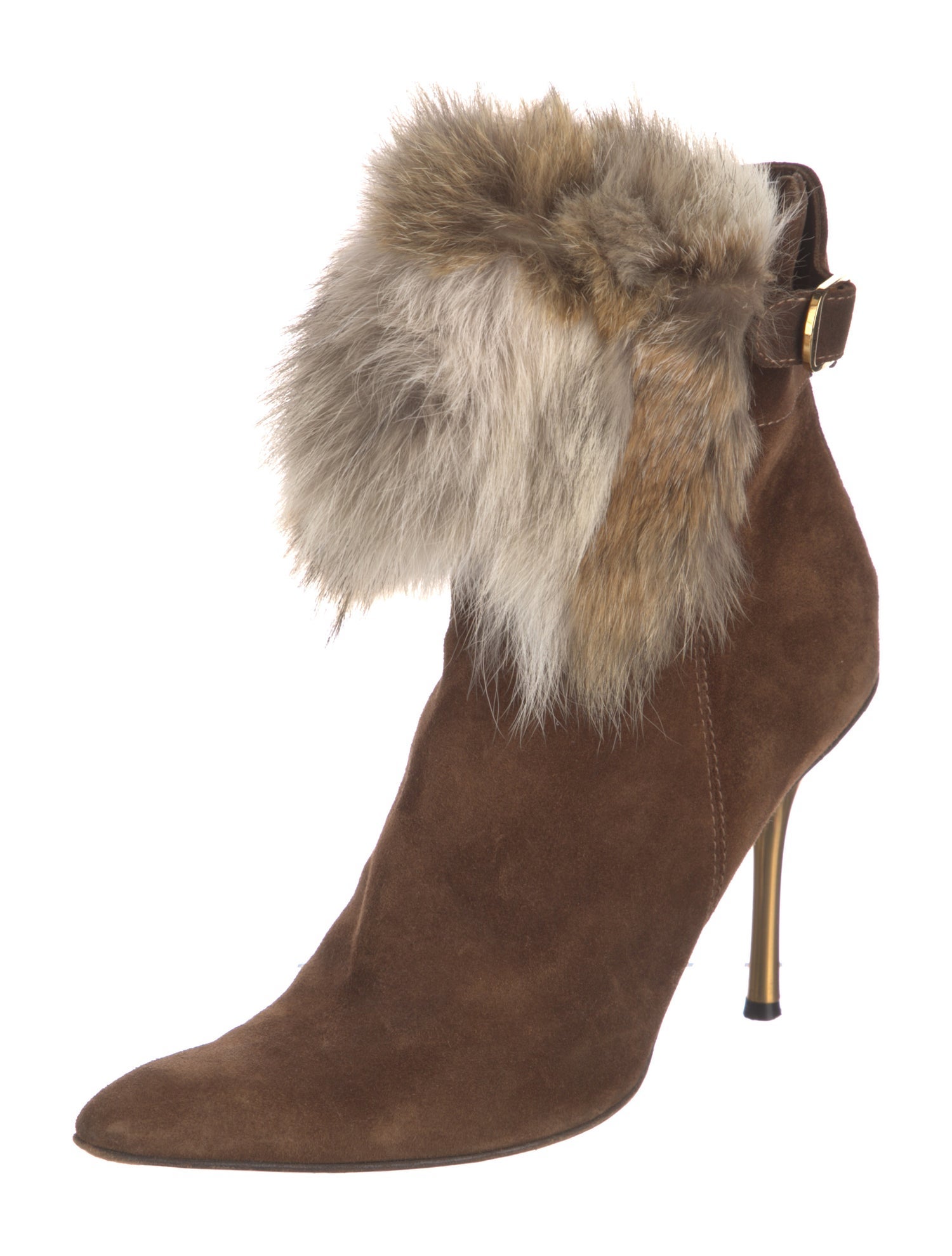 Donna Karan Suede Fur Trim Boots