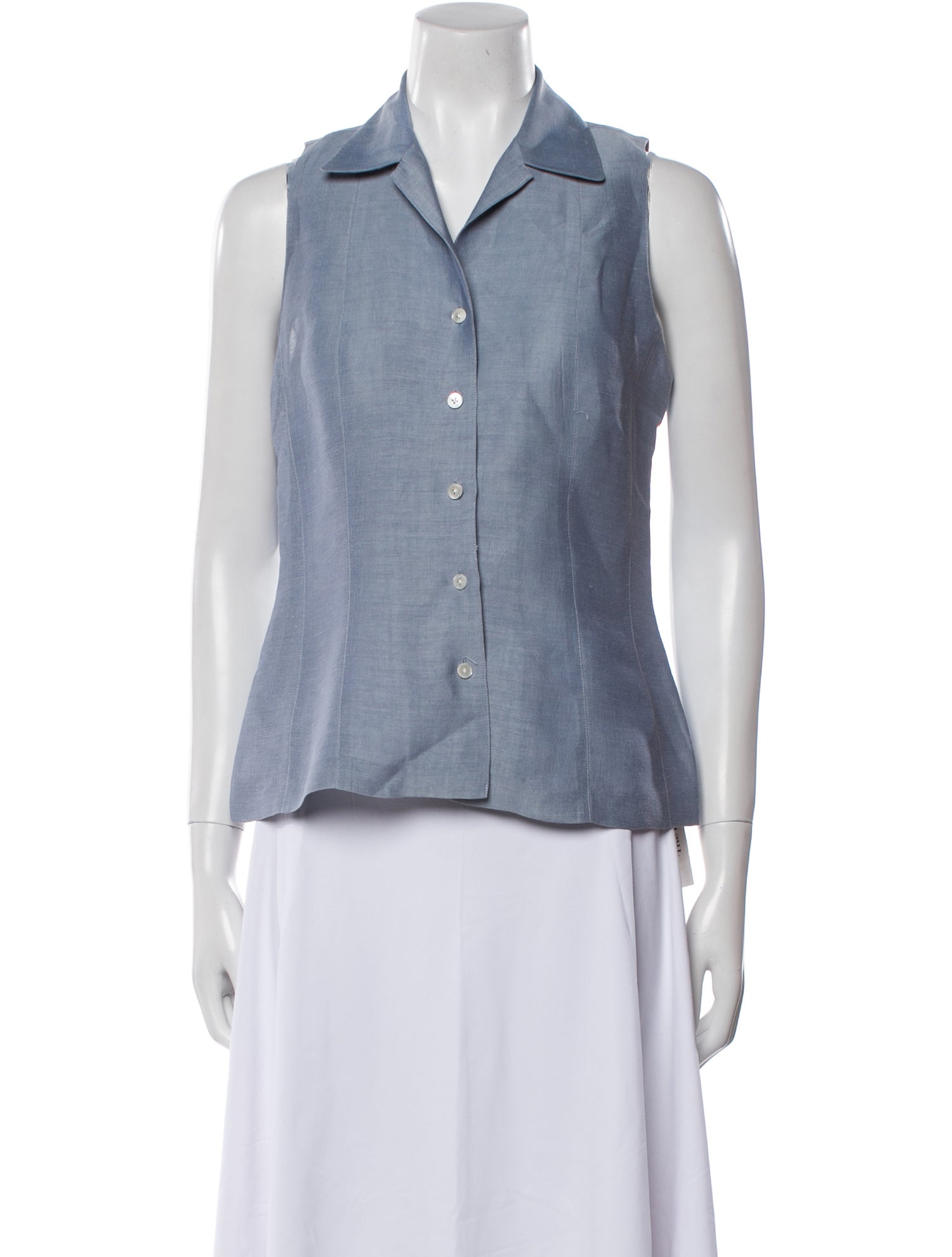 Donna Karan Linen Sleeveless Button-Up Top