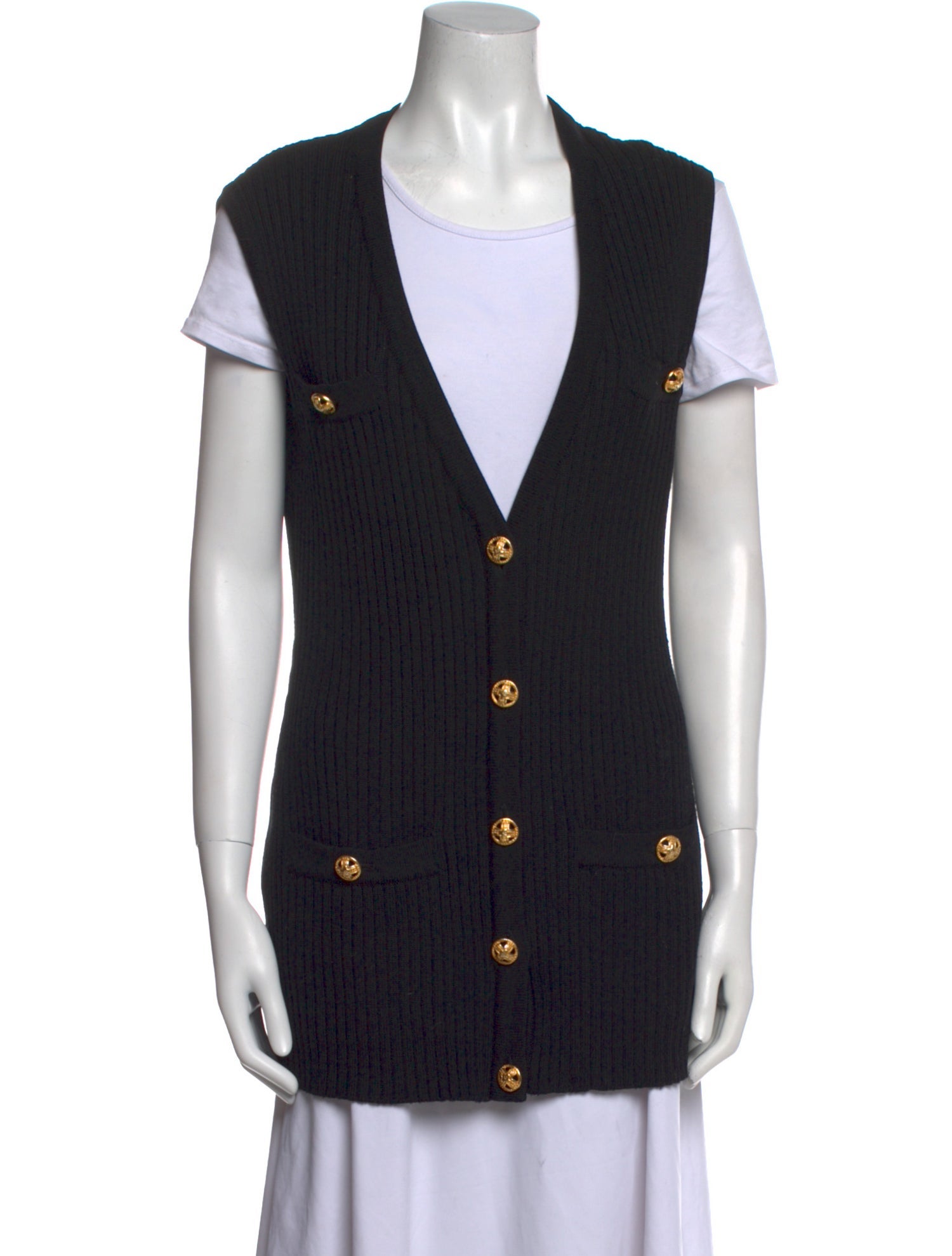 Donna Karan Wool Plunge Neckline Sweater