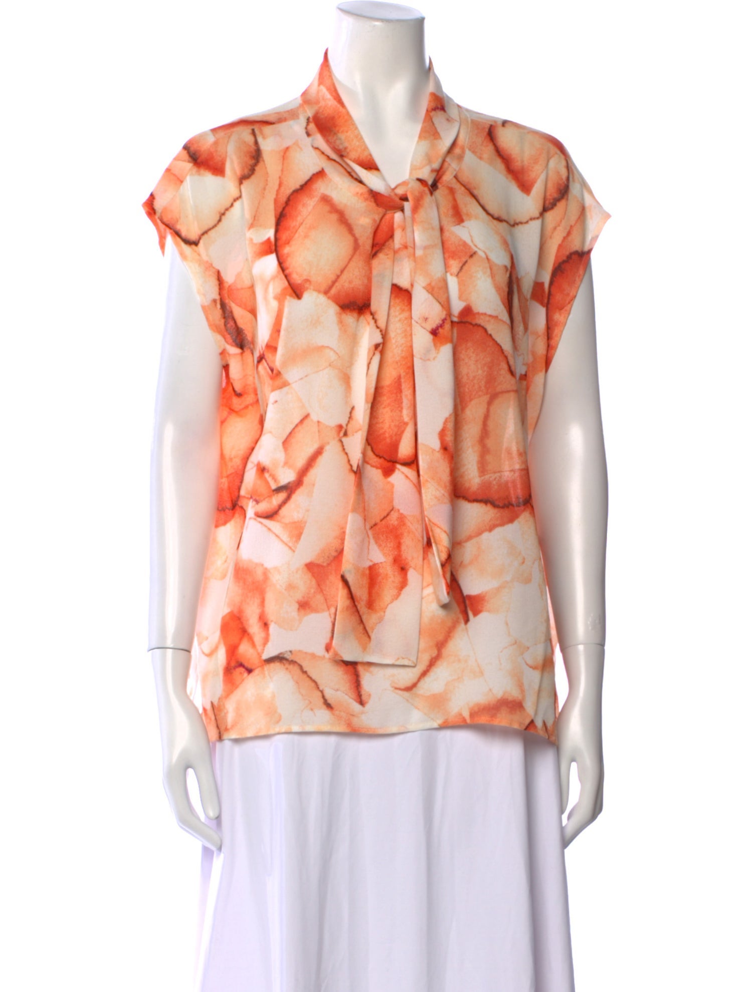 Donna Karan Printed Tie Neck Blouse