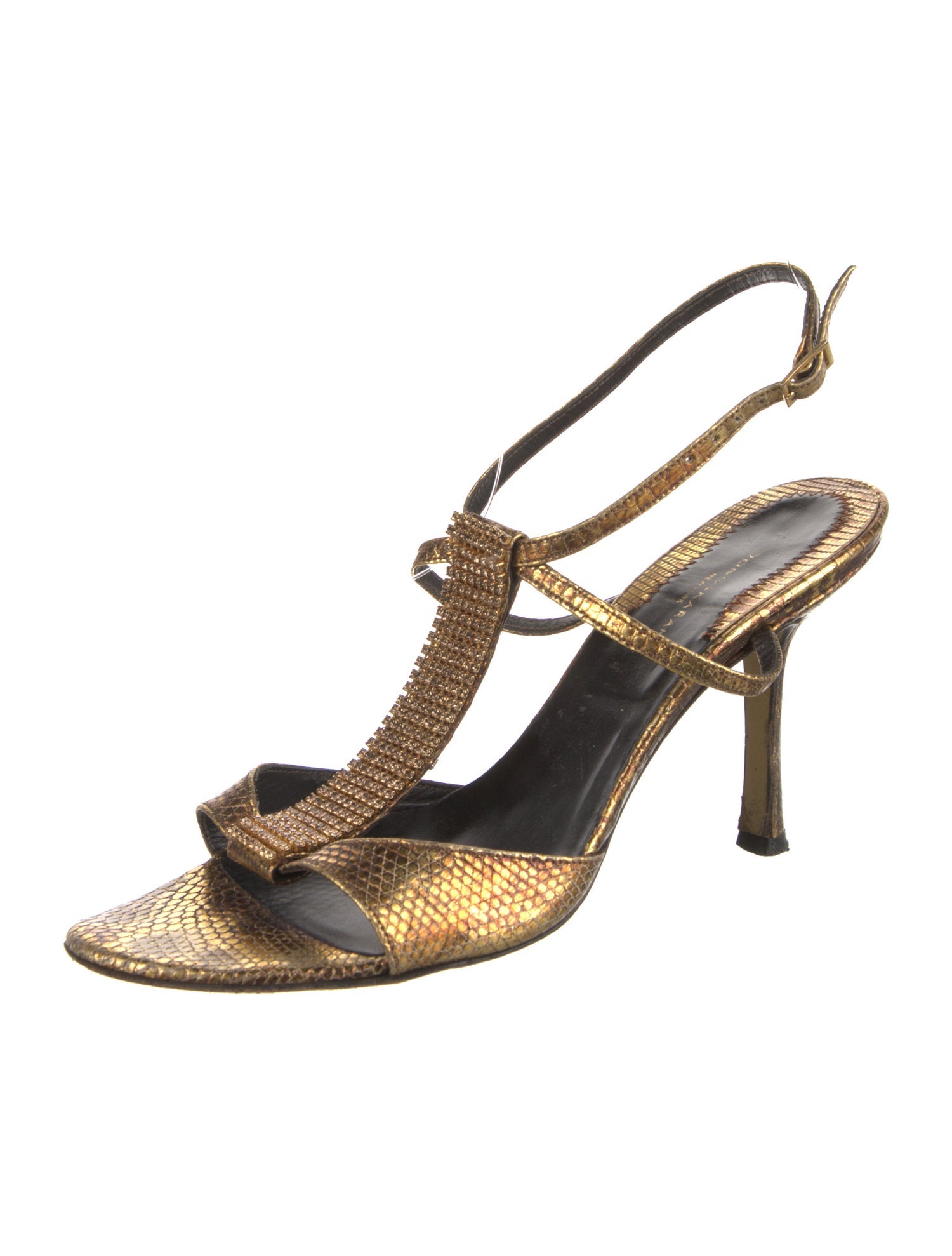 Donna Karan Leather Animal Print T-Strap Sandals