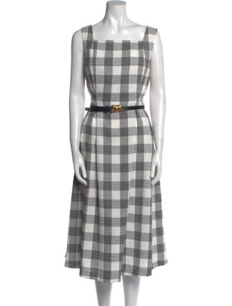 Donna Karan Plaid Print Midi Length Dress