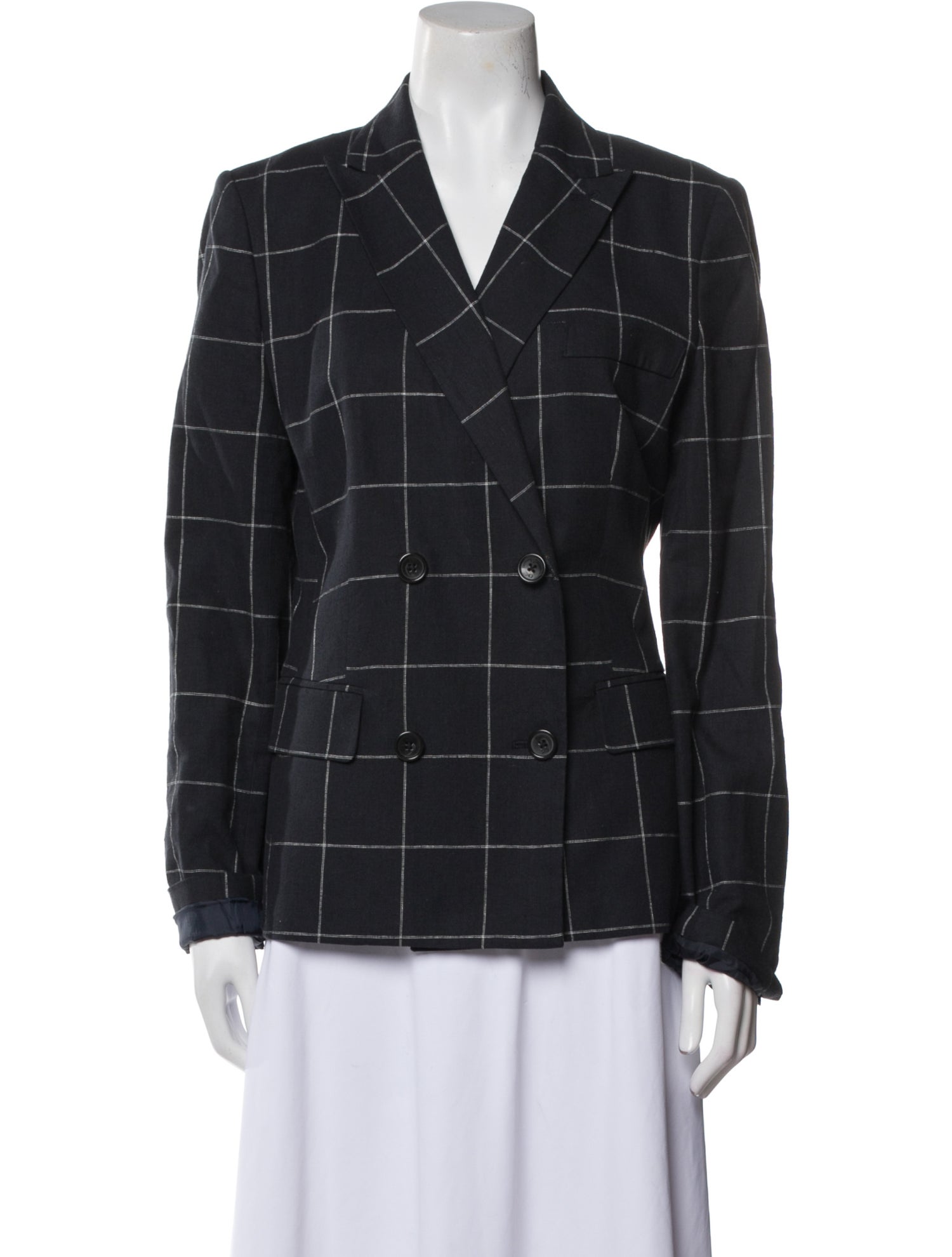 Donna Karan Linen Plaid Print Blazer