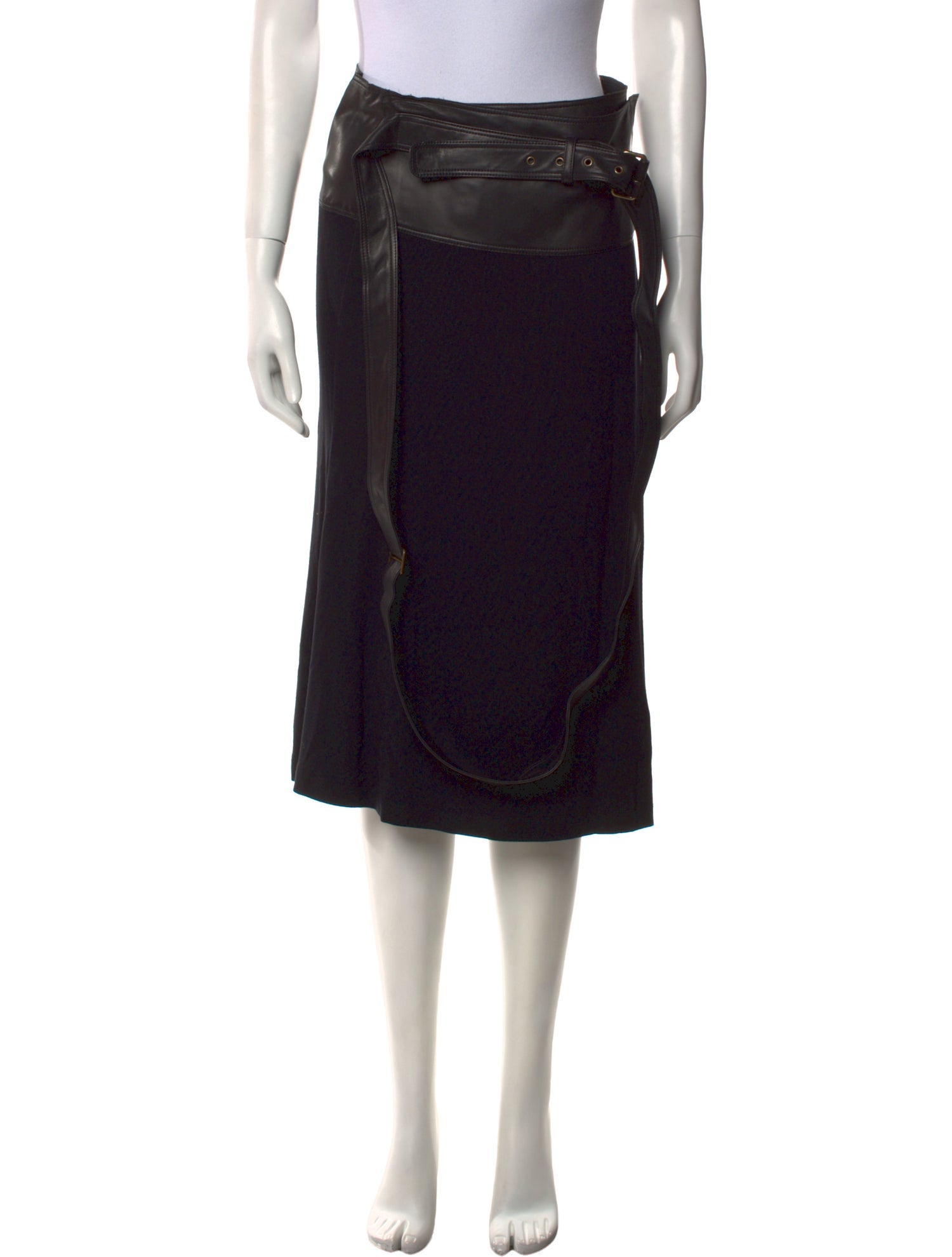 Donna Karan Leather Trim Embellishment Knee-Length Skirt