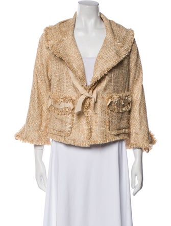 Donna Karan Silk Tweed Pattern Faux Fur Jacket