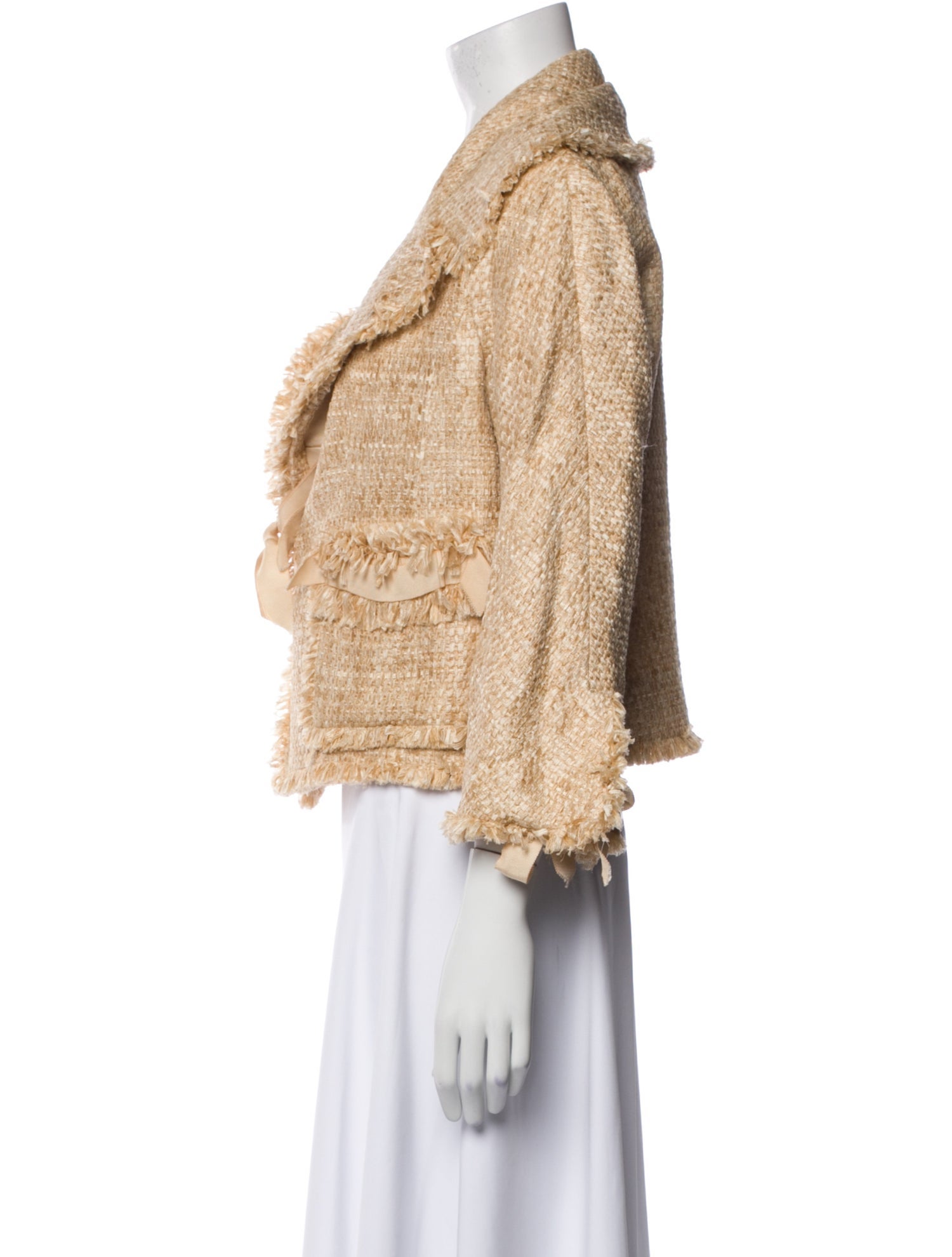 Donna Karan Silk Tweed Pattern Faux Fur Jacket