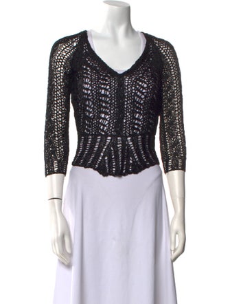 Donna Karan V-Neck Three-Quarter Sleeve Crop Top