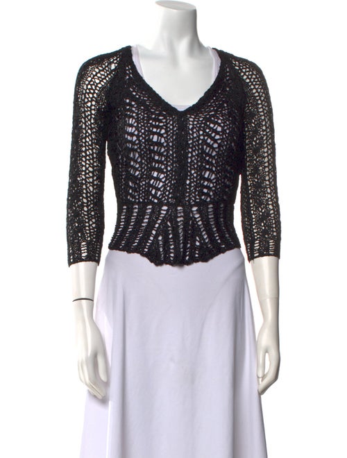 Donna Karan V-Neck Three-Quarter Sleeve Crop Top