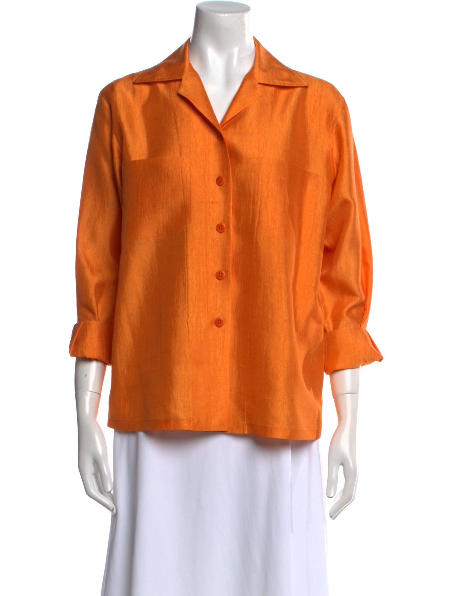 Donna Karan Silk Three-Quarter Sleeve Button-Up Top