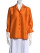 Donna Karan Silk Three-Quarter Sleeve Button-Up Top