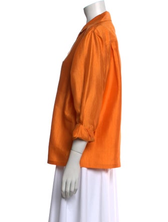 Donna Karan Silk Three-Quarter Sleeve Button-Up Top