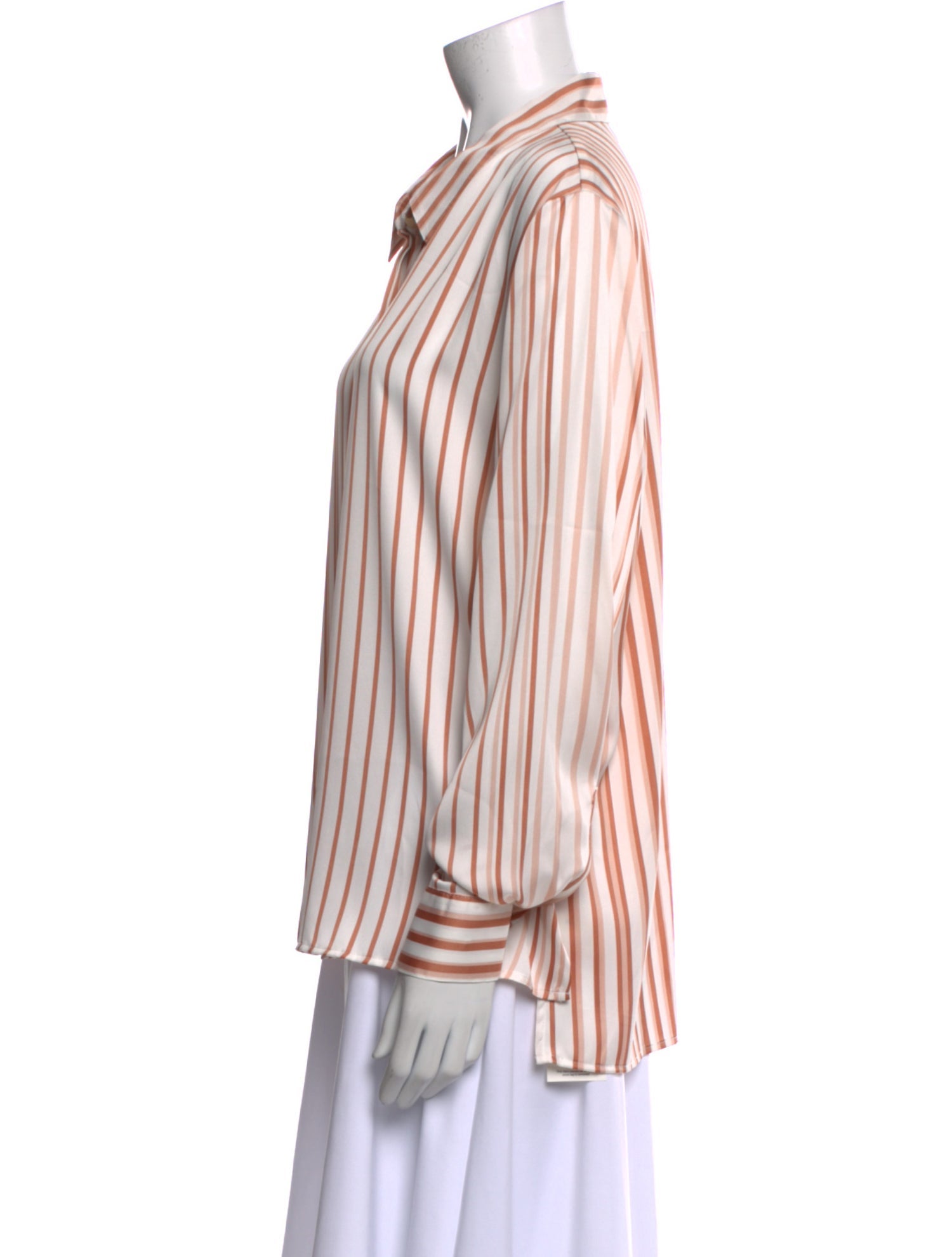 Donna Karan Striped Long Sleeve Button-Up Top