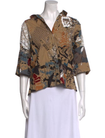 Donna Karan Floral Print V-Neck Blouse
