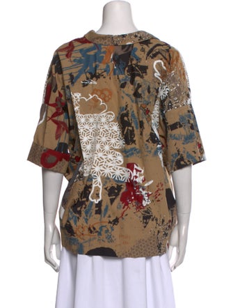 Donna Karan Floral Print V-Neck Blouse