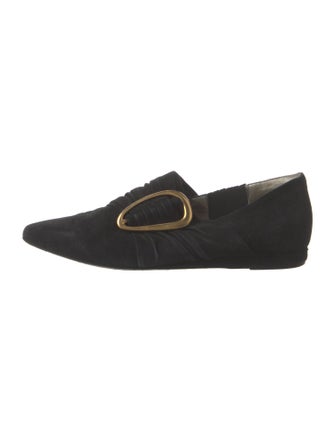 Donna Karan Suede Ruffle Embellishment Loafers