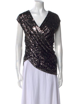 Donna Karan V-Neck Short Sleeve Blouse