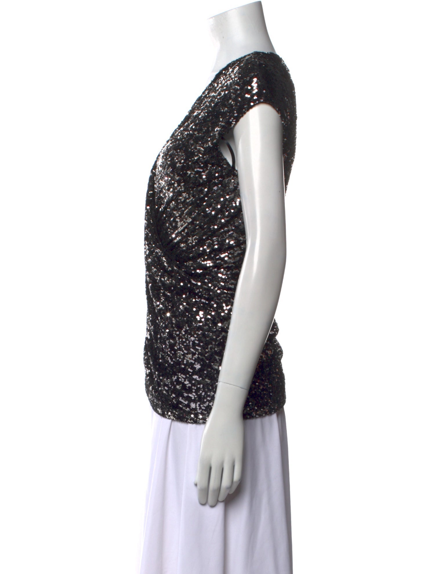 Donna Karan V-Neck Short Sleeve Blouse