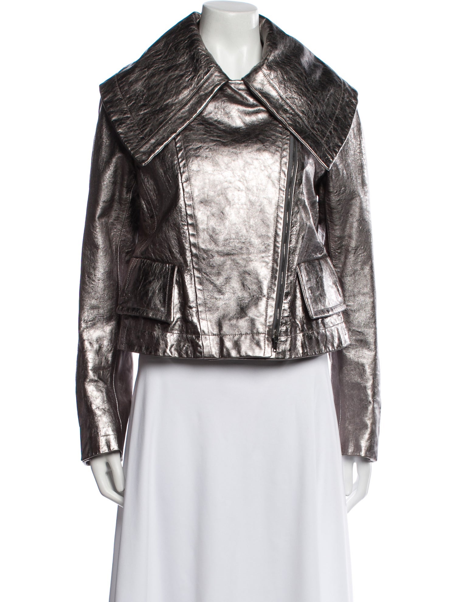 Donna Karan Leather Printed Biker Jacket