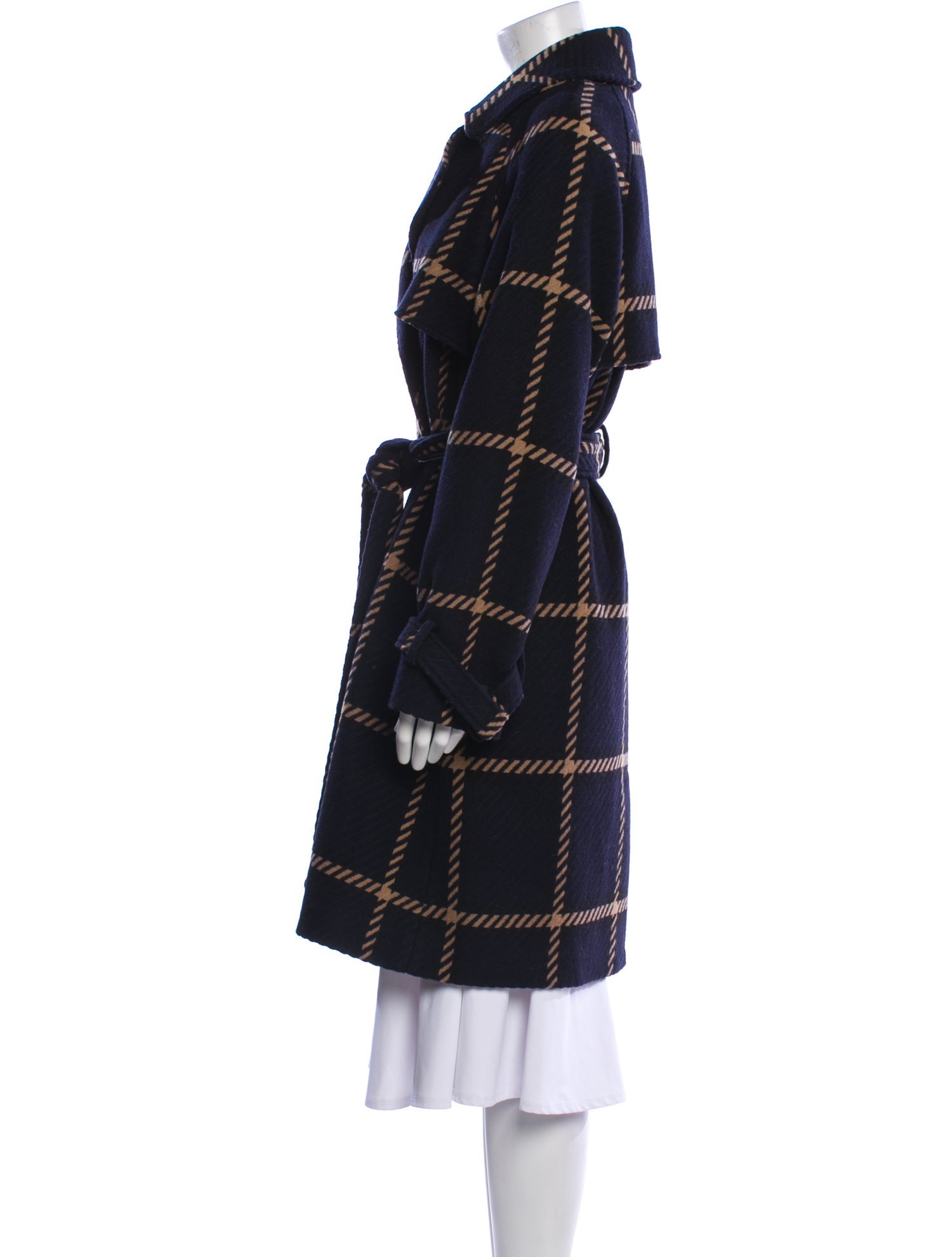 Donna Karan Wool Plaid Print Trench Coat