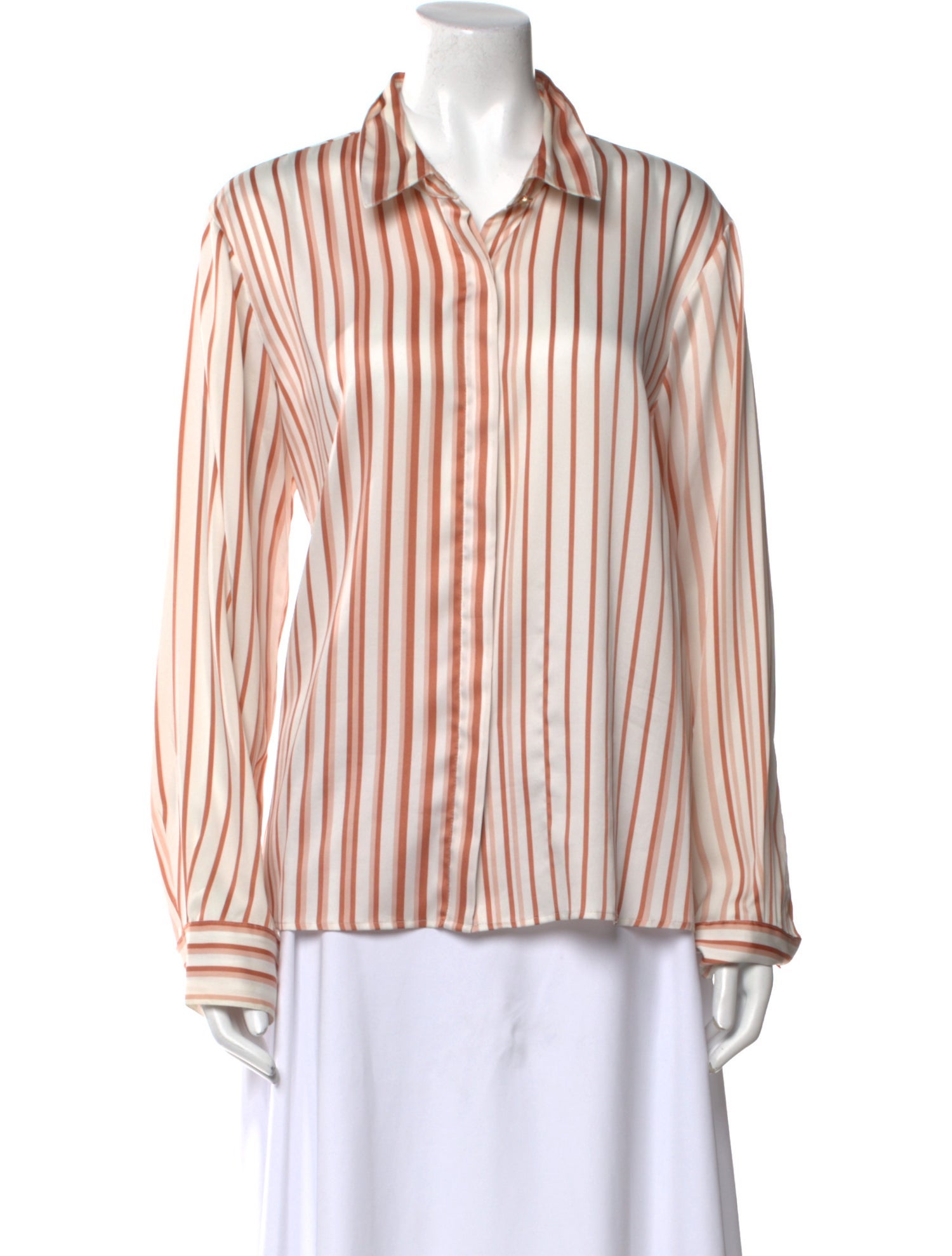 Donna Karan Striped Long Sleeve Button-Up Top