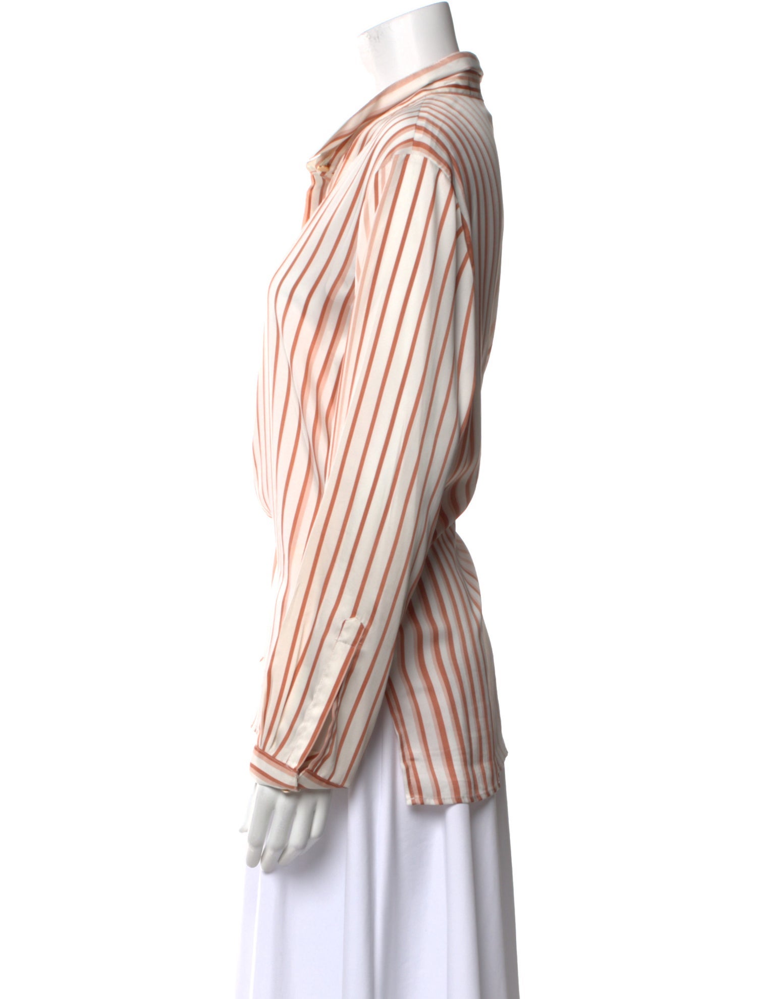 Donna Karan Striped Long Sleeve Button-Up Top