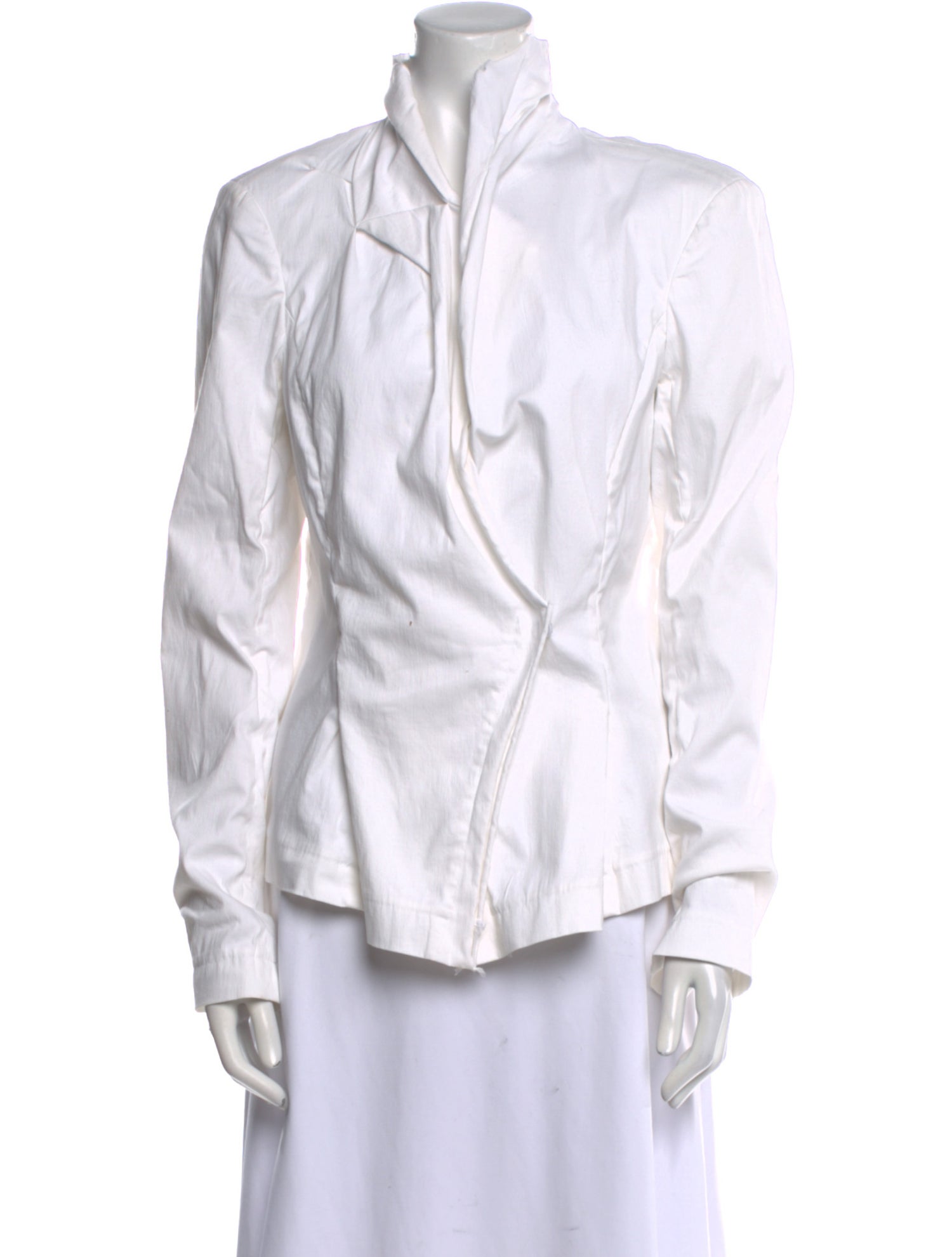 Donna Karan Mock Neck Long Sleeve Button-Up Top