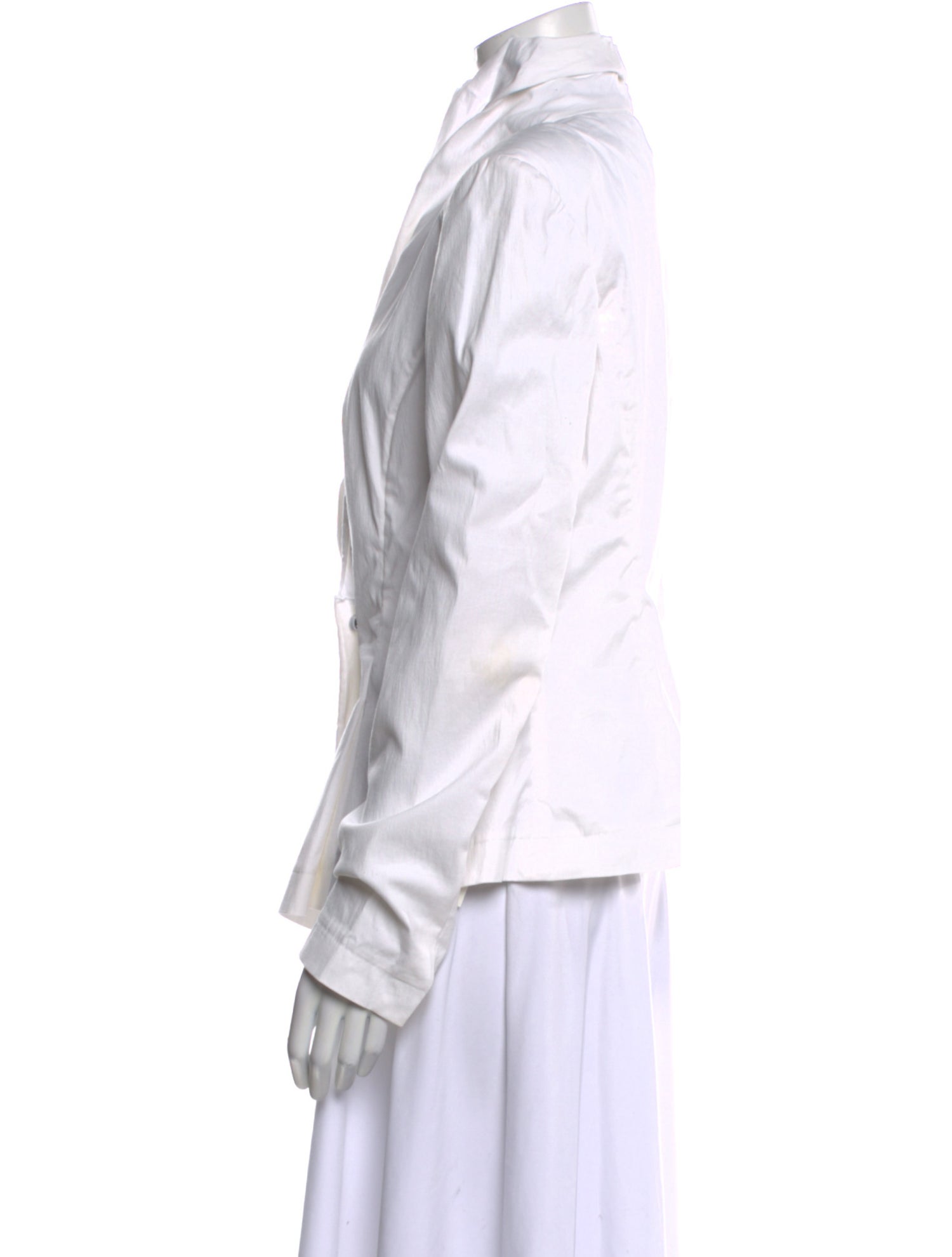 Donna Karan Mock Neck Long Sleeve Button-Up Top