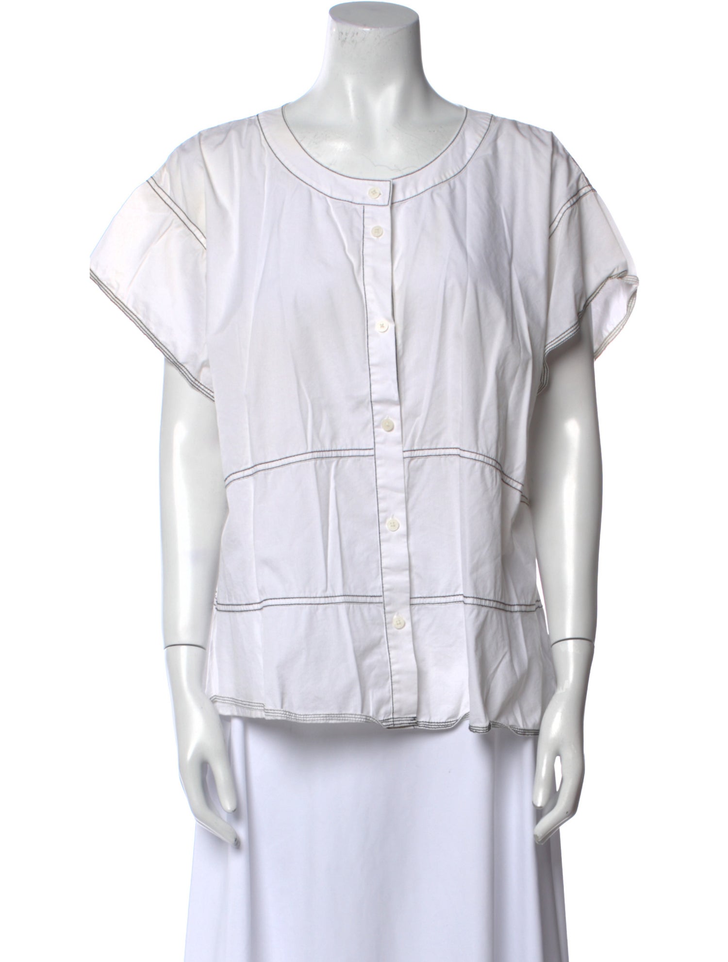 Donna Karan Scoop Neck Short Sleeve Button-Up Top