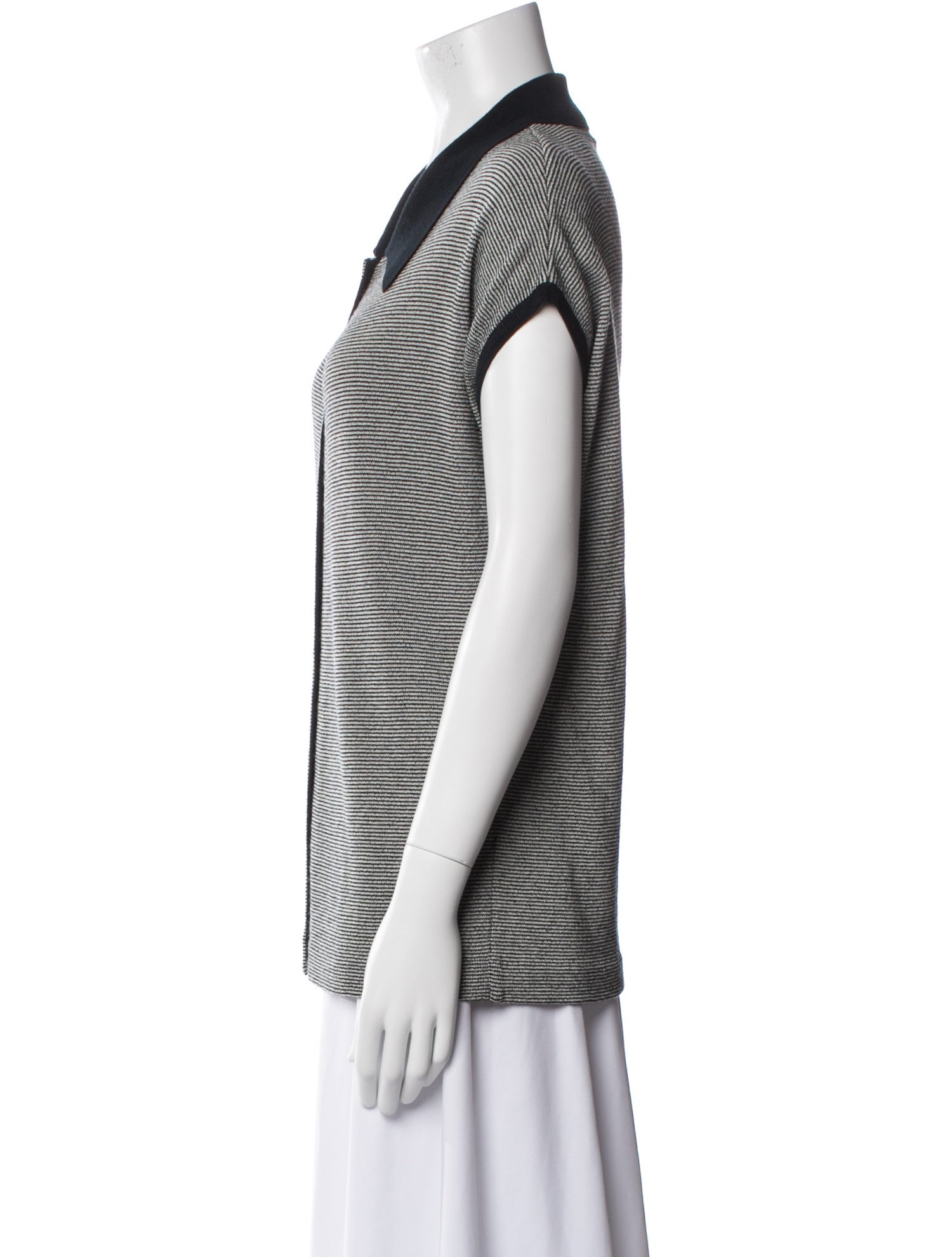 Donna Karan Striped Short Sleeve Button-Up Top