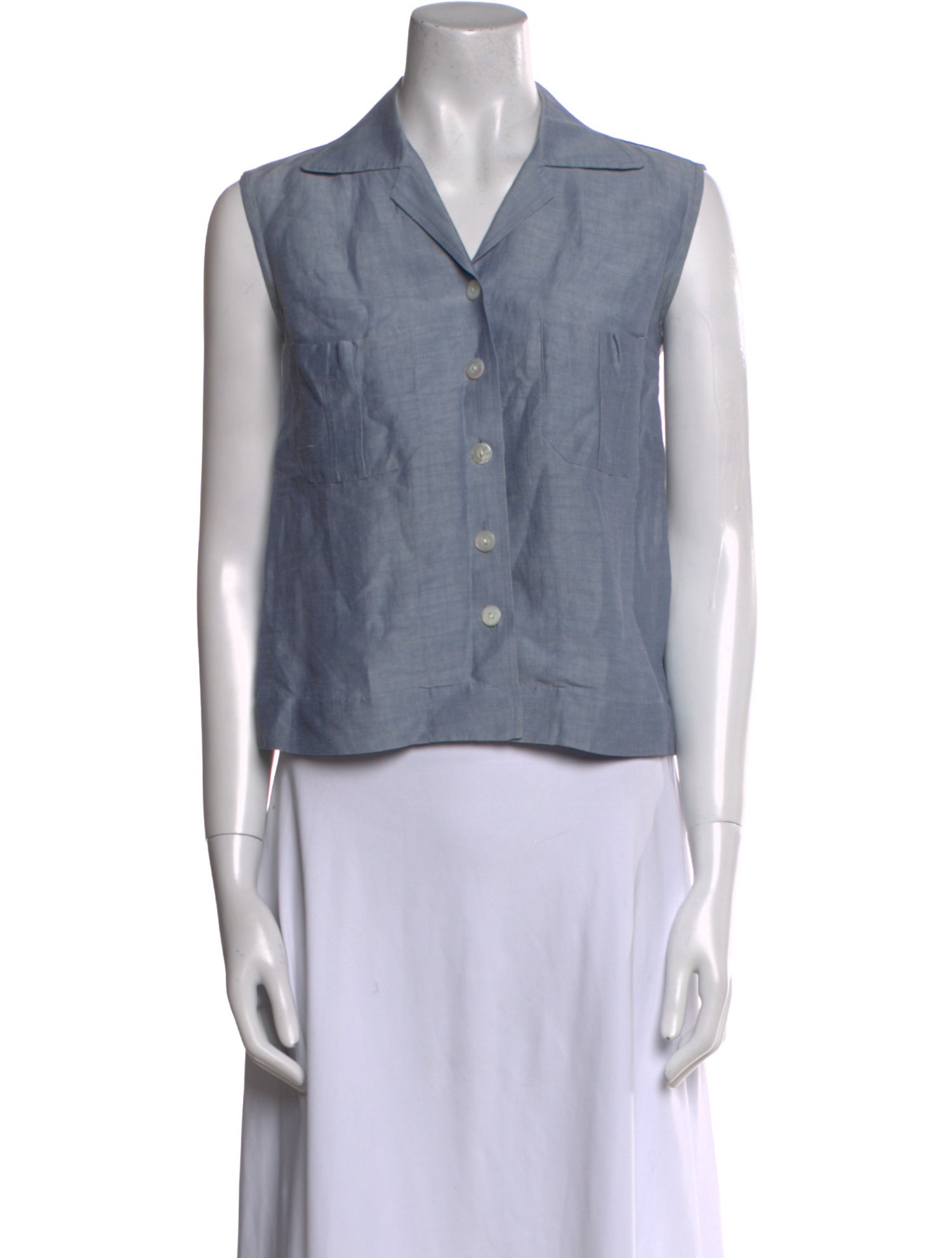 Donna Karan Linen Sleeveless Button-Up Top