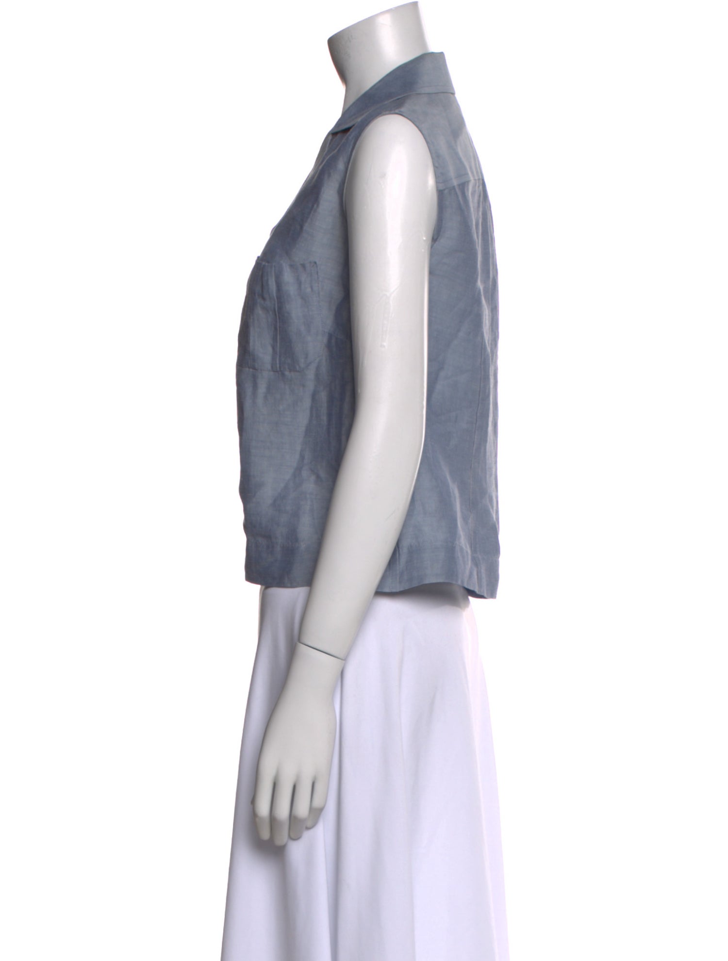 Donna Karan Linen Sleeveless Button-Up Top