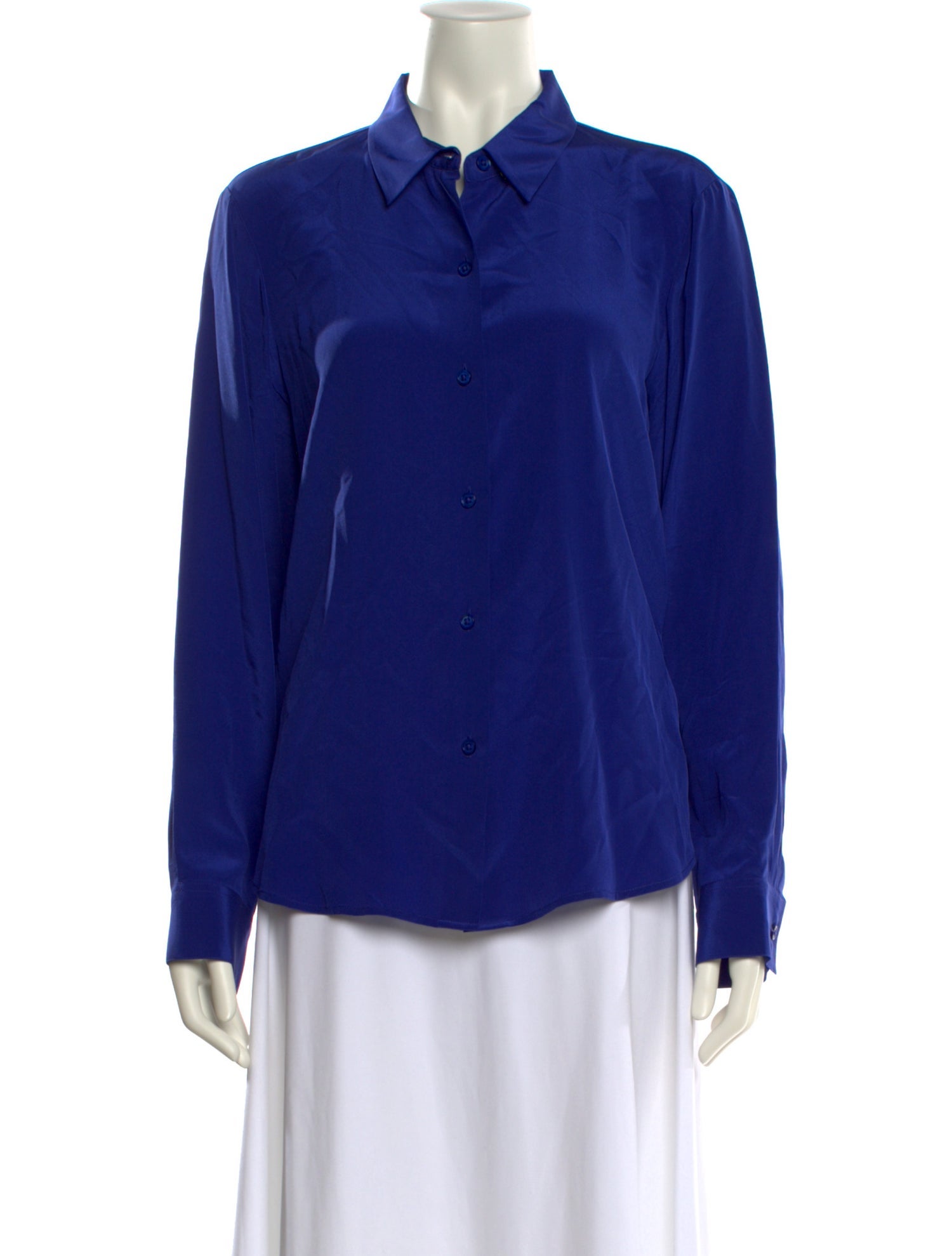 Donna Karan Silk Long Sleeve Button-Up Top