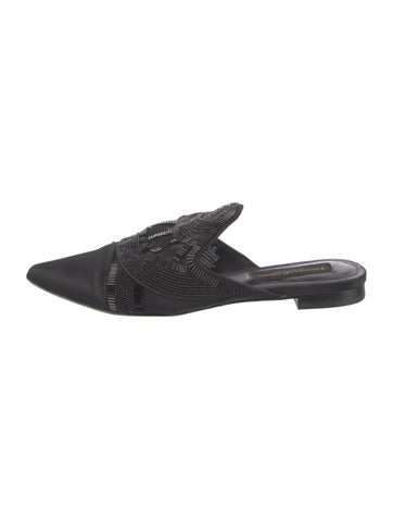 Pre-owned Donna Karan Satin Beaded Accents Mules In Black