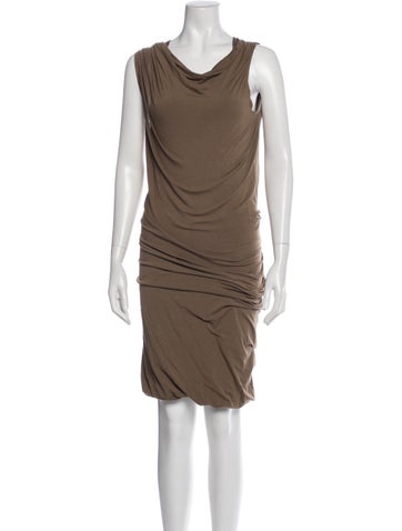 Pre-owned Donna Karan Cowl Neck Knee-length Dress In Brown