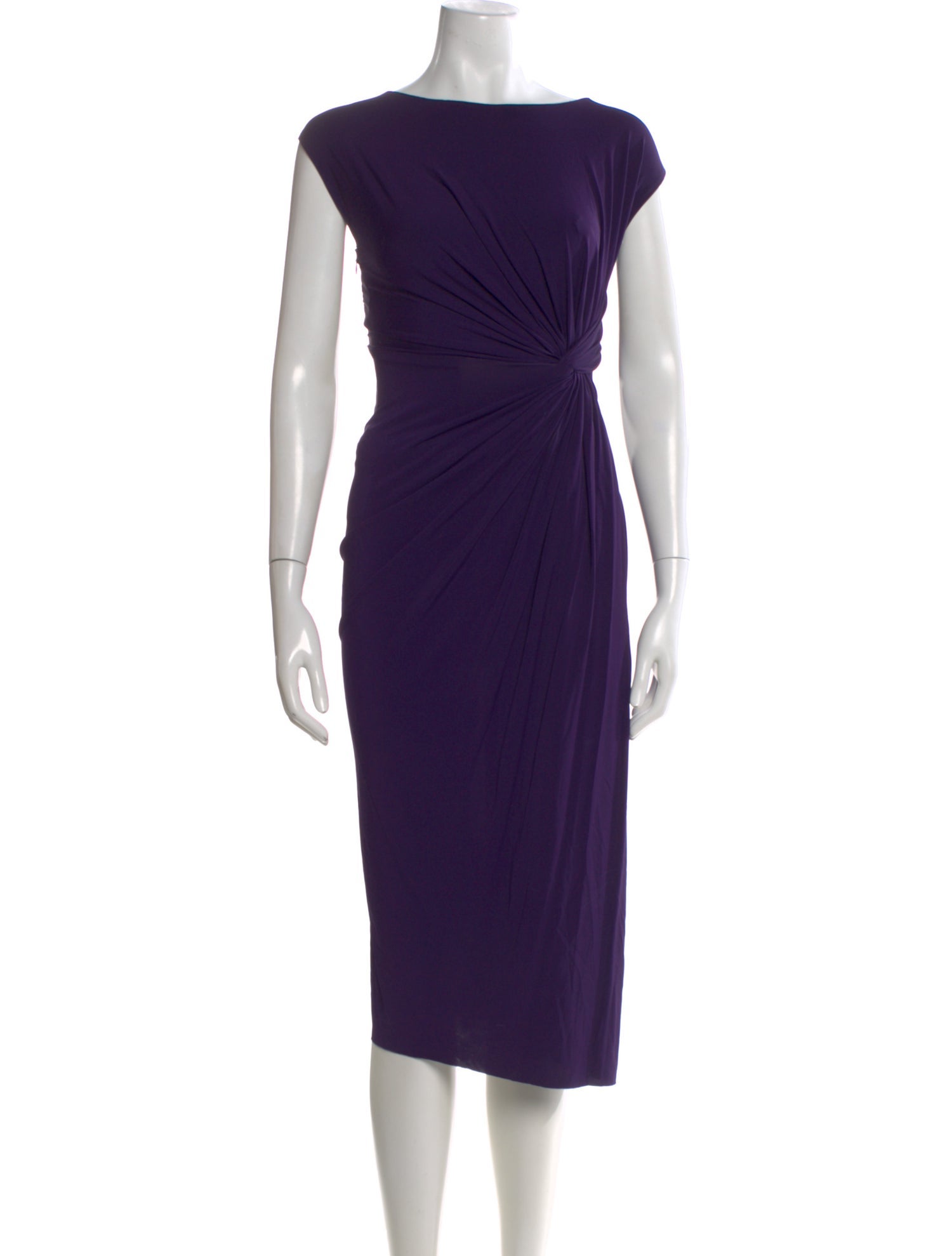 donna karan purple dress Bateau Neckline Midi Length Dress