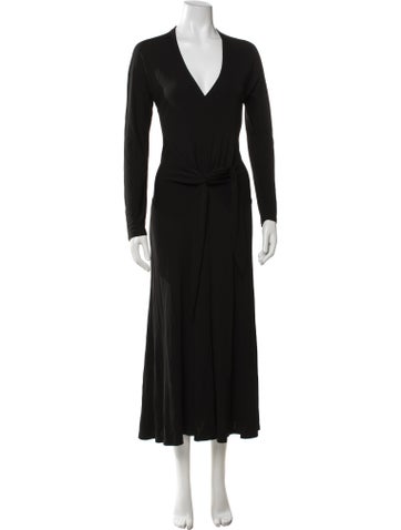 Pre-owned Donna Karan V-neck Long Dress In Black
