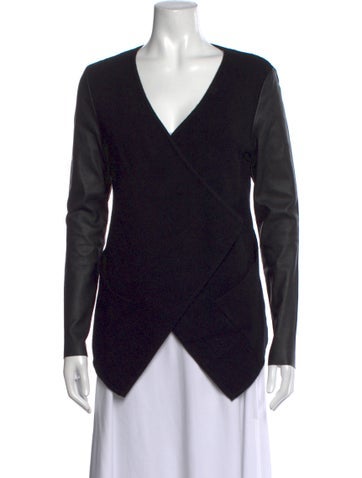 Pre-owned Donna Karan Lamb Leather V-neck Sweater In Black