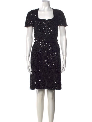 Pre-owned Donna Karan Square Neckline Knee-length Dress In Black