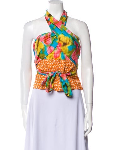 Dries Van Noten Tops Silk Tie-Dye Print Crop Top Us6, Fr38 | M