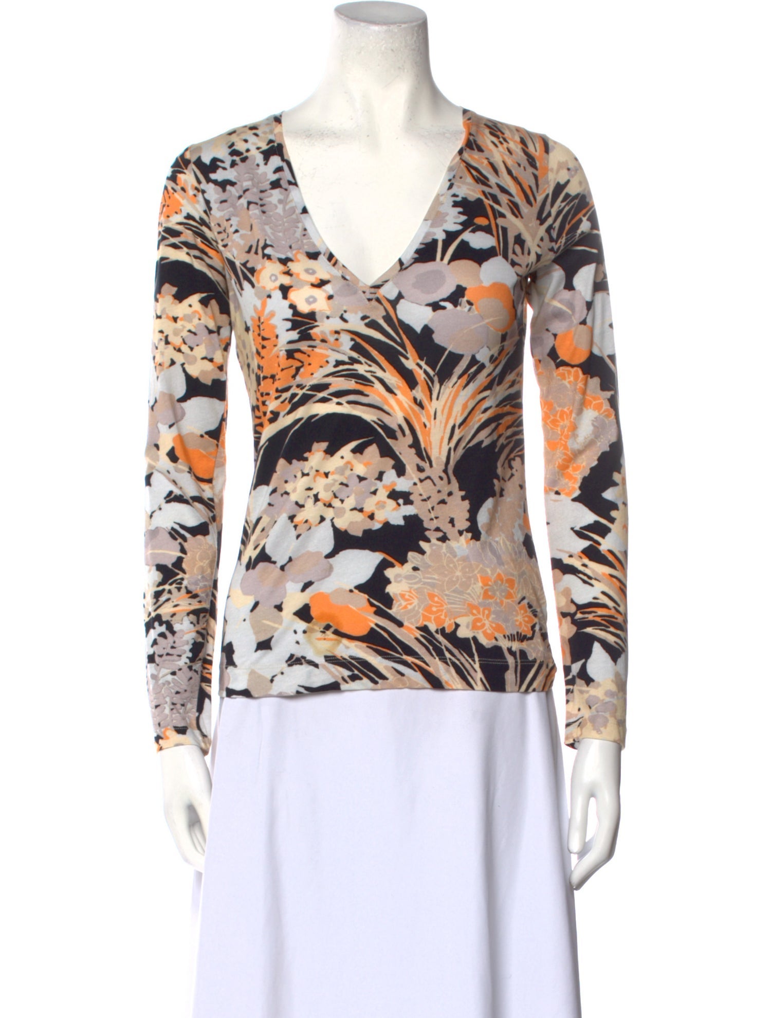 Dries Van Noten Floral Print VNeck Top Neutrals Tops, Clothing